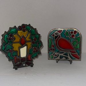 Stained glass candle holder vintage candle one only